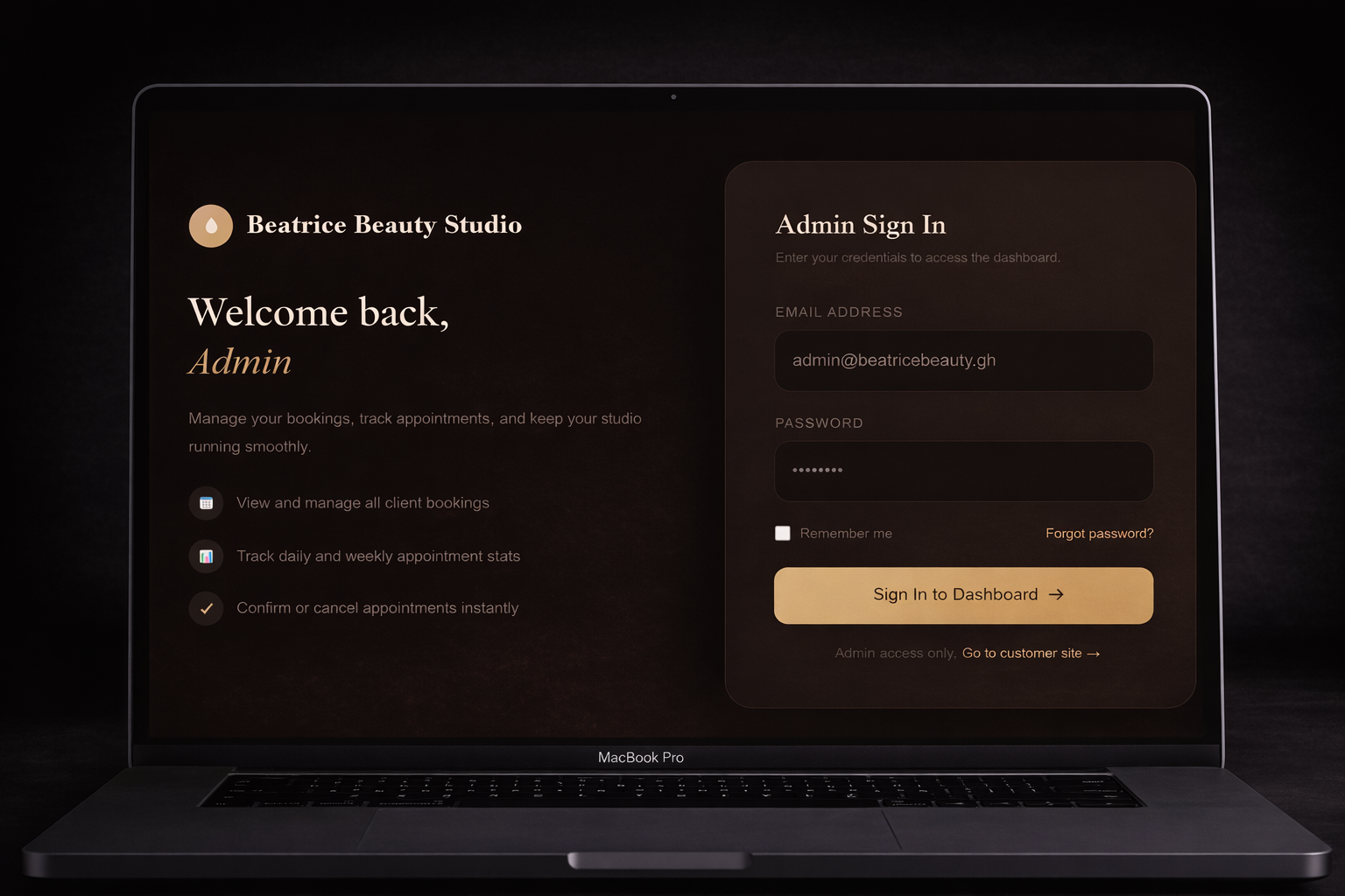 Beatrice Beauty booking page